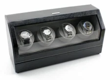 Heiden Quad 4 Automatic Watch Winder Storage Box Case Black Leather Brand New 