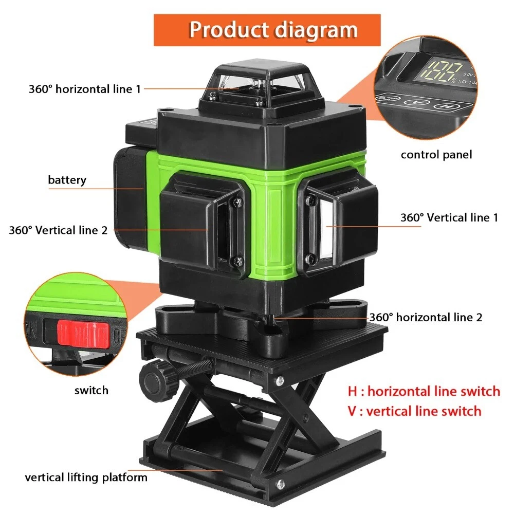 Rechargeable Laser Level with Vertical Cross Lines and Lithium Battery