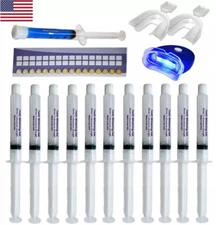New- Teeth Whitening Kit (11) Gels (2) Trays (1) White LED Light Best Set 44% 
