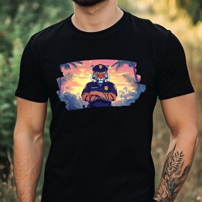 Herren T-Shirt Tiger als Polizist Motiv Baumwolle Größe XS bis 5XL