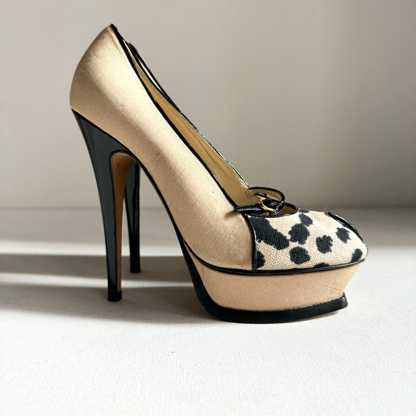 YVES SAINT LAURENT TRIBUTE Stampa leopardata SETA SHANTUNG SU PELLE Tacchi 36