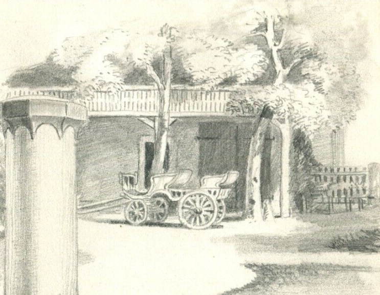 Vintage Pencil Original Drawing Meridien, Lignon Landscape