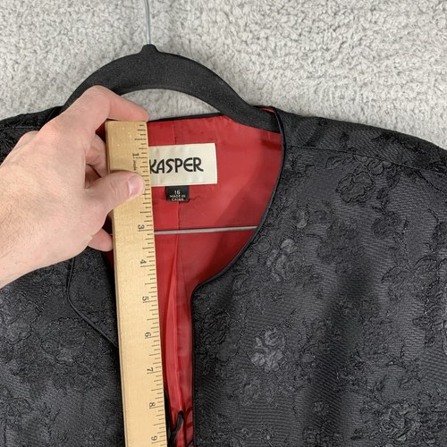 Kasper Jacket Womens 16 Red Black Floral 3/4 Sleeve Tie Front Business Career - Picture 4 of 10