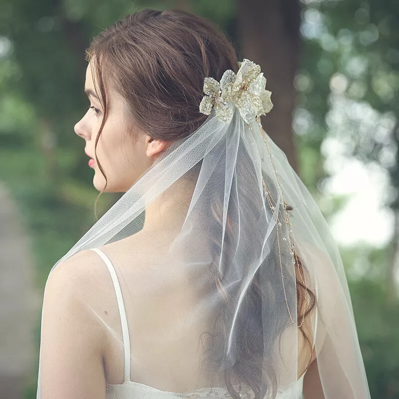 White Wedding Veil bridal With Crystal Sequins Floral Hair Accessories Comb