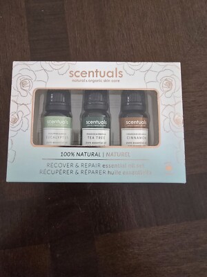 Scentuals Recover Essential Oil Kit Tea Tree/Cinnamon/Eucalyptus 3 bottles NIB