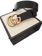 Gucci Belt Size 85/34 Black Smooth Leather Double G