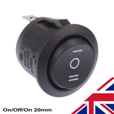 On/Off/On Black Round Rocker Switch Car Automotive 20mm SPDT 2 Way Dash