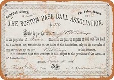 METAL SIGN - 1876 Boston Base Ball Stock Certificate -- Vintage Look