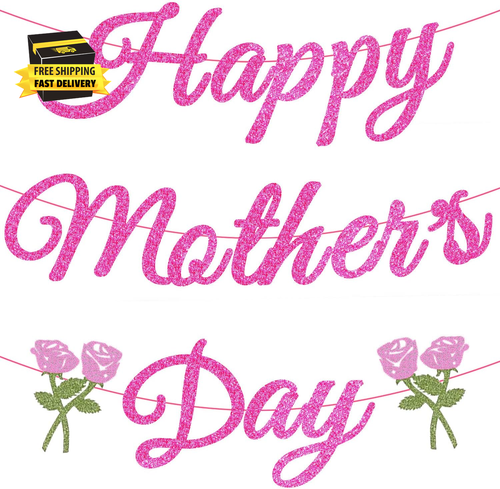 Happy Mothers Day Party Decorations Supplies Pink Glitter Happy Mother'S Day Ban