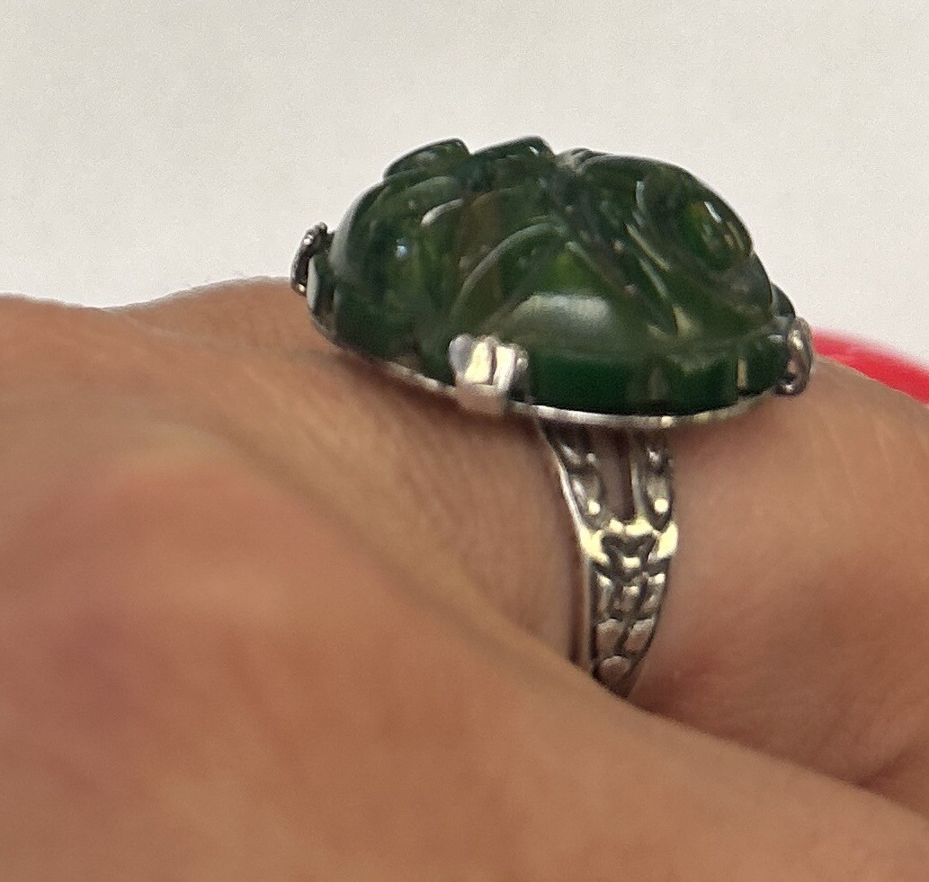 Sterling Silver Green BAKELITE Ring - Size 7. 5W - image 3