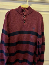 Chaps Sweater Mens Large NWOT Maroon/Black Pullover Quarter Button Casual