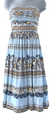 NEW WHITE HOUSE BLACK MARKET BLUE YELLOW STRAPLESS PRINTED FIT & FLARE DRESS  00 | eBay