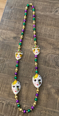 MARDI GRAS Hand painted masks bead necklace speciality jewelry unique
