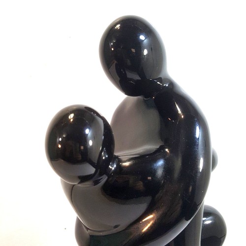 CONTEMPORARY GLAZED BLACK PORCELAIN ABSTRACT SCULPTURE OF A WOMAN & MAN - Picture 2 of 3