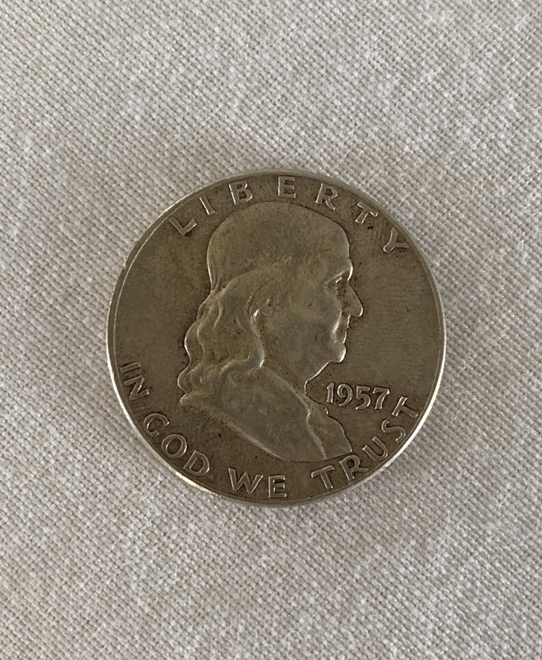 1957 Franklin Silver Half Dollar Misaligned Wide Letter No Mint