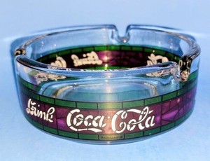 Vintage Coca Cola Glass Ash Tray Bowl Stained Glass Style 1970's Tiffany Style