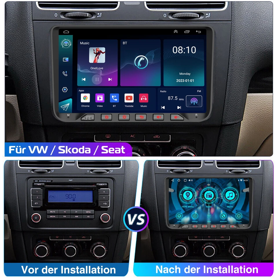 9" DAB+ Android 14 Autoradio Carplay GPS Navi Für VW Golf 5 6 Polo Touran Tiguan - Bild 4 von 4