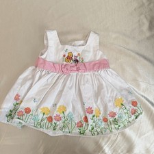 Vintage Disney Winnie the Pooh Floral Embroidered Baby Girl Dress Pink Bow 12m