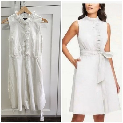 Ann Taylor Women's Sleeveless Ruffled Neck Belted Off White Shirtdress Sz 2 