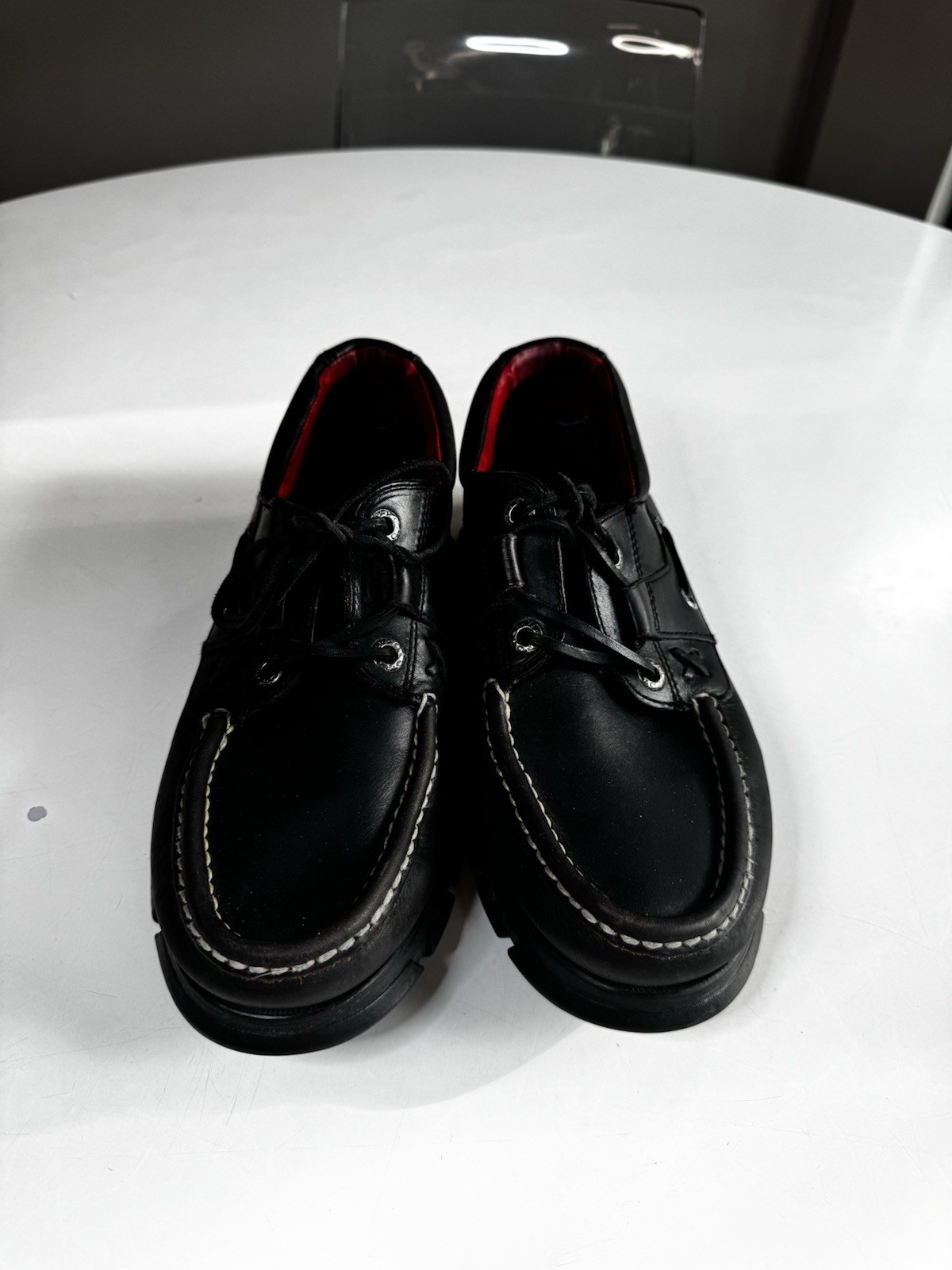 SAOLA *VEDI FOTO Polo Ralph Lauren nere suola a strappo Ranger scarpe da barca 10 5 suole screpolate