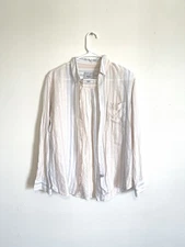 Rails Ellis Blue Jaguar Gauzy 100% Organic Cotton Shirt Striped Size Medium