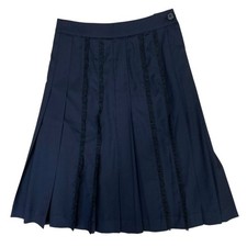 PRADA Pleated Virgin Wool Navy Skirt Size 38 - Elegant Knee Length