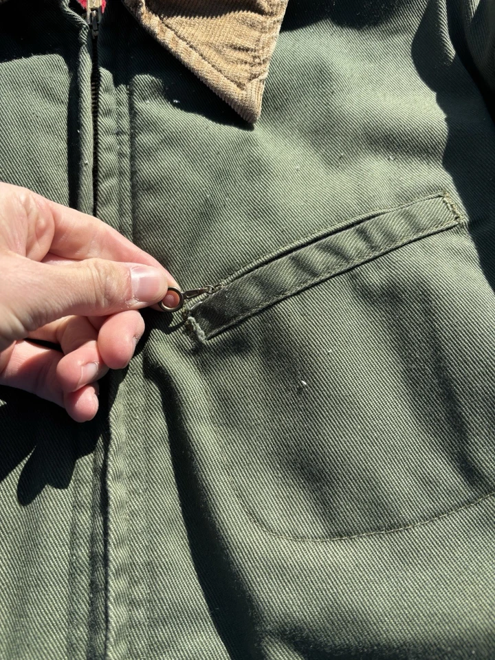 Vintage 70s Key Imperial Work Jacket Green w/ Collar Red Quilt Inside Sz M - Image 3 of 4