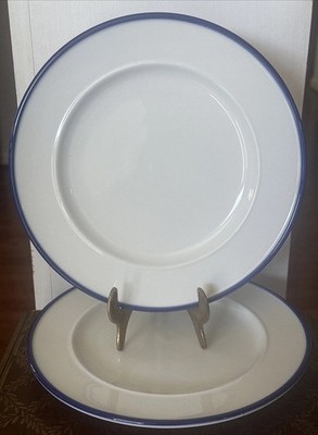 2 FITZ &FLOYD EVERYDAY WHITE Salad Lunch Plates SET BISTRO BLUE 8-7/8'' PRISTINE