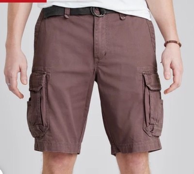 UNIONBAY Survivor Men's Cargo Shorts Brown Cotton Belted Y186F3D