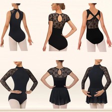 Women's Ballet Leotards Lace Dance Bodysuits Hollow Back Dancewear
