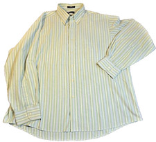Mens Wrinkle Free Chaps Button Down Oxford XL 17.5 34/35 Mint/White Vert Stripe