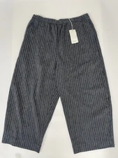 Women's Toast Striped Linen Cotton Barrel Leg Trousers Navy White Size XL