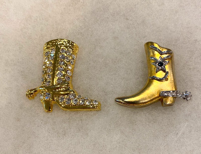 Costume Gold Tone Cowboy Boot Pins with Rhinestones Approx. 1  1/4 In. High