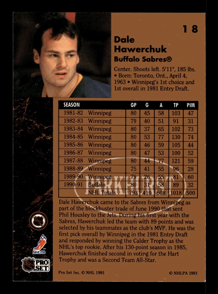1991-92 Parkhurst #18 Dale Hawerchuk - Image 2 of 2