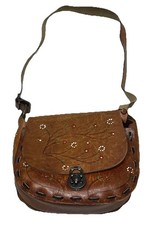 Vintage Handmade Hand Tooled Leather Crossbody Hanbag Purse Flowers
