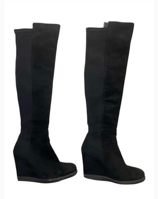 Stuart Weitzman Black Suede Over-the-Knee Wedge Boot 7.5