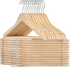 Wooden Hangers, Pack of 24, Coat Hangers, Non-Slip, Pants Bar, 360 Swivel Hooks