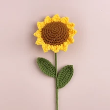 Knitted Crochet Sunflower Flower, Handwoven Bouquet Simulation Flowers Girl Gift