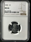 1943  1C Lincoln Wheat One Cent  NGC MS66  6811186-006