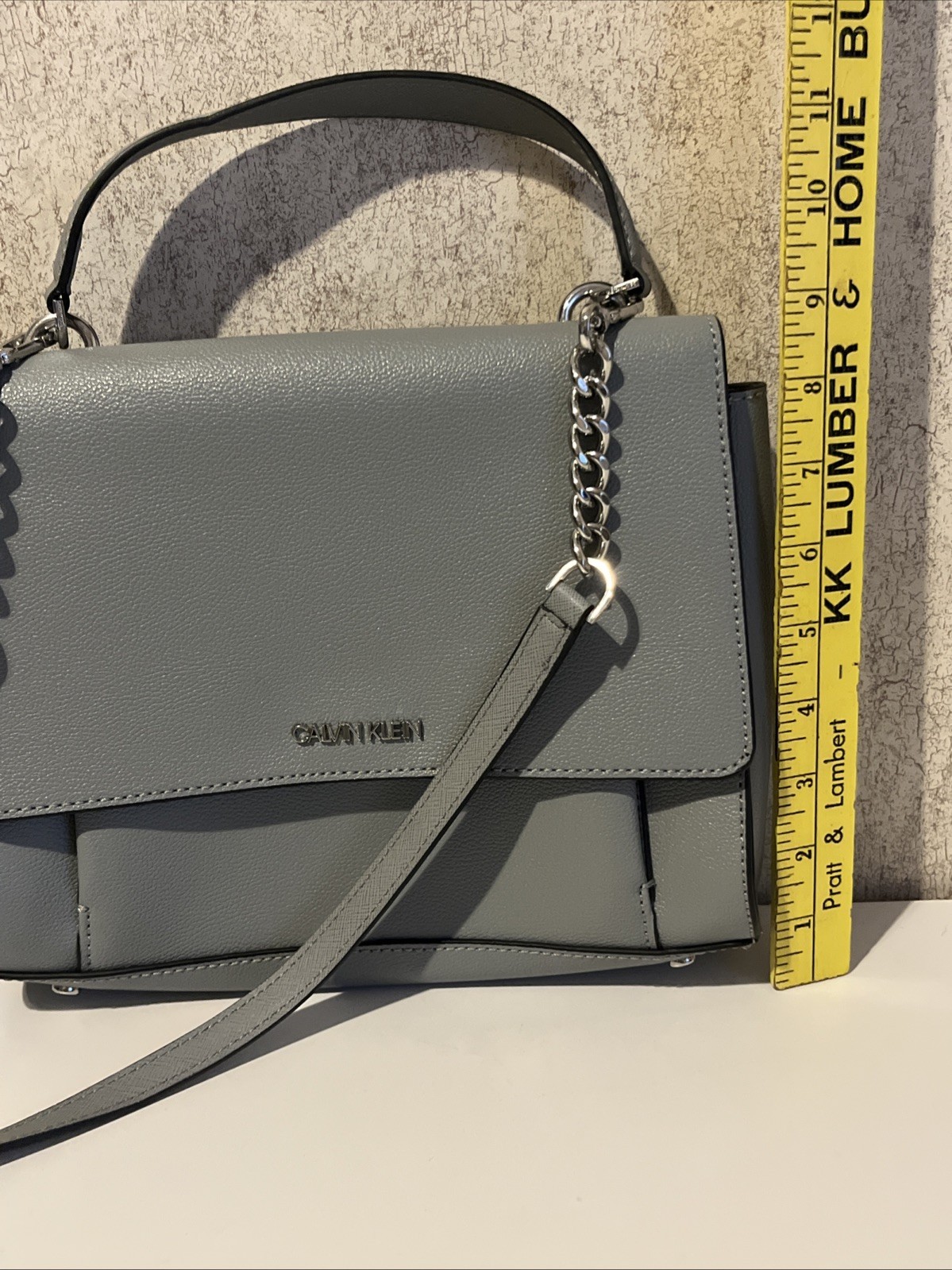 Calvin Klein Crossbody Bluish Gray Chain Accent Silver Hardware Minimalist EUC — image 10