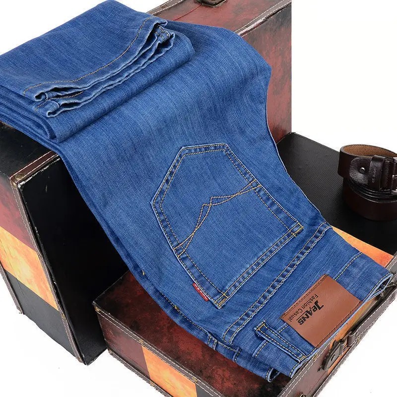 Men&rsquo;s Casual Straight Leg Jeans Soft Stretch Denim Zipper Fly Blue Black Pants