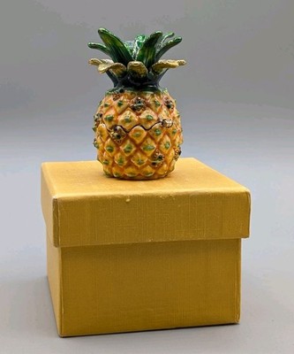 Hinged Pineapple Jeweled Trinket Box With Austrian Crystals 3''