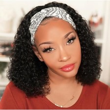 Curly Human Hair Headband Wig 14 Inch 150 Density Glueless Medium Cap for