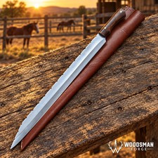Northwood Longreach Long Seax Knife – 1040 Carbon Steel, Walnut Handle & Leathe