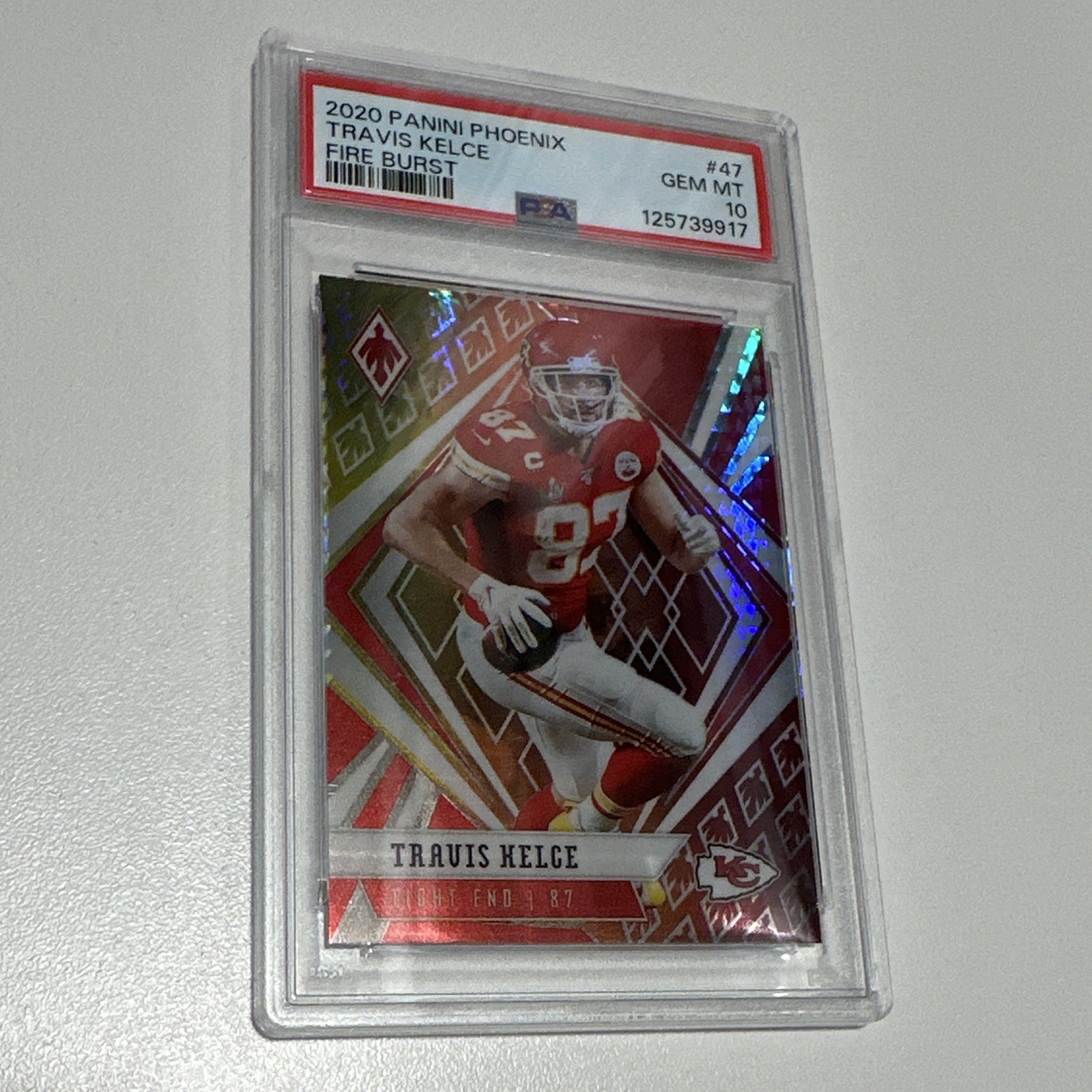 Panini 2020 Phoenix Travis Kelce #47 Fire Burst PSA 10 Kansas City Chiefs view 3