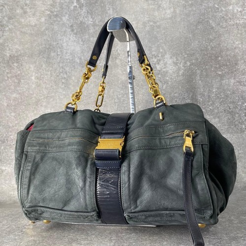 Loewe Archive Gold Chain Boston Bag Leather Used Authentic