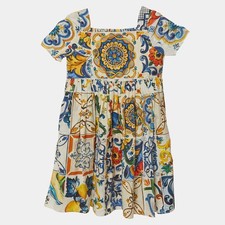 Dolce Gabbana Kids Multicolor Majolica Print Poplin Dress 4 Yrs