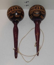 Vintage Nicaragua Hand Carved Gourd Maracas Pair Hand Painted Folk Art Shakers