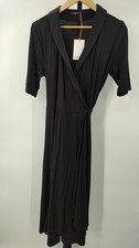 Quince Tencel Jersey Midi Wrap Dress Black Basic Sleeved L