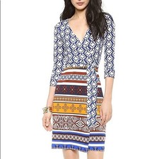 Diane Von Furstenberg Julian Multicolor Silk Two Desert Band Wrap Dress US 4 New